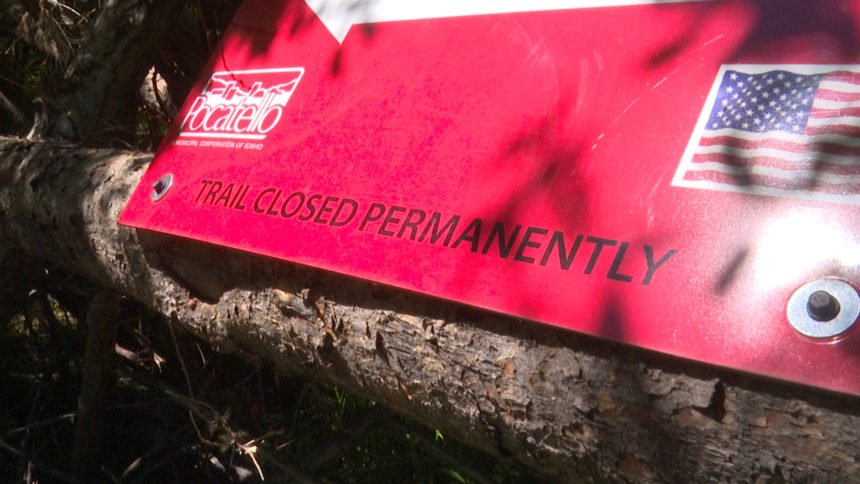 red sign reads "Trail Closed Permanently"