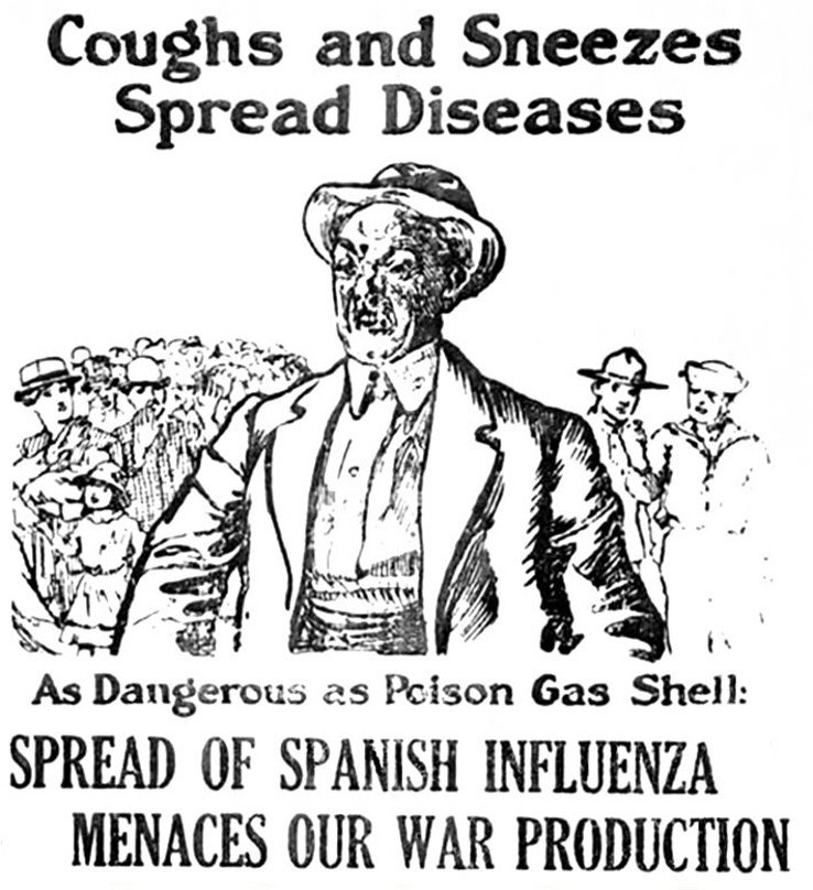 "Coughs and Sneezes Spread Diseases" newspaper clipping from the Lewiston Tribune, 1918
