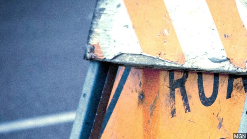 Close-up of a road block sign logo MGN Online