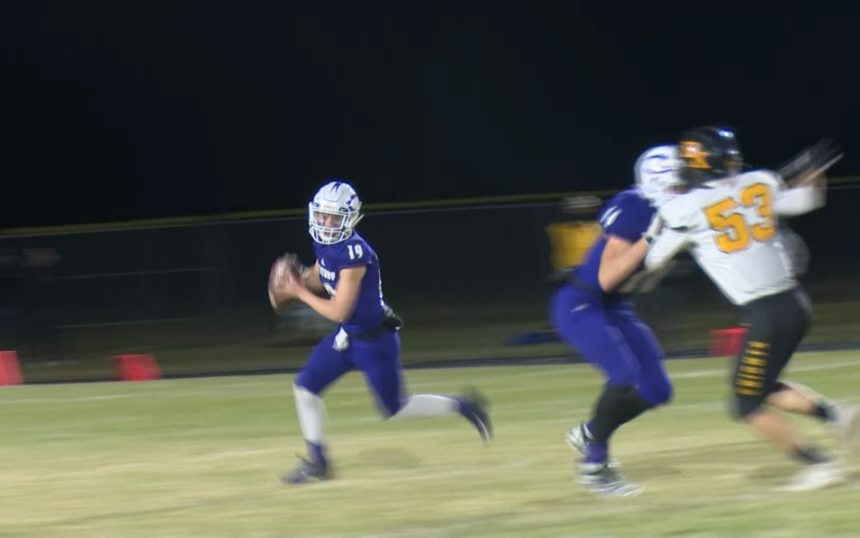 #19 QB McKean Romreill rolls out to pass in Century's 33-14 win over Bishop Kelly