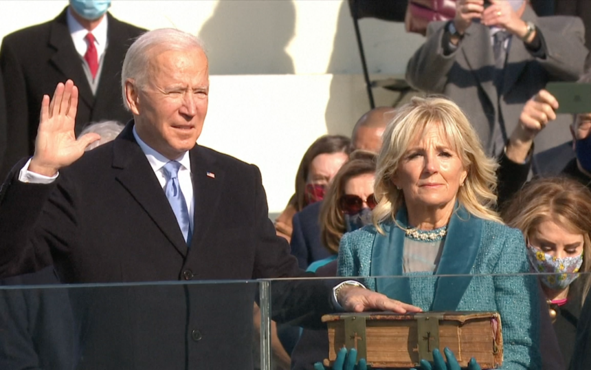 President Joe Biden taking oath of office on Jan. 20