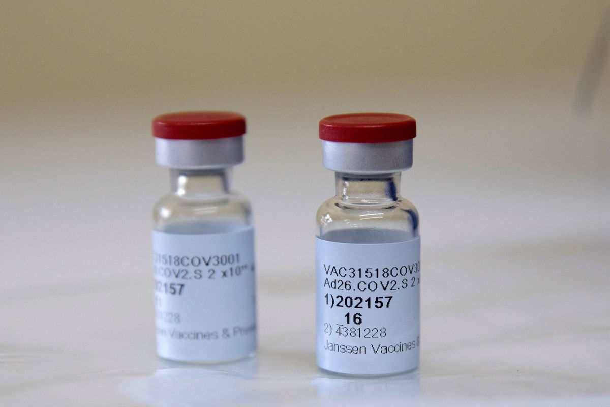 Johnson & Johnson vaccine vials against the COVID-19 coronavirus are seen at the Klerksdorp Hospital as South Africa proceeds with its inoculation campaign on February 18, 2021. (Photo by Phill Magakoe / AFP) (Photo by PHILL MAGAKOE/AFP via Getty Images)