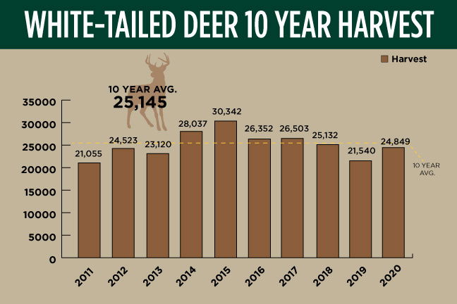 IDFG 10-year white-tailed deer harvest, 2011-2020