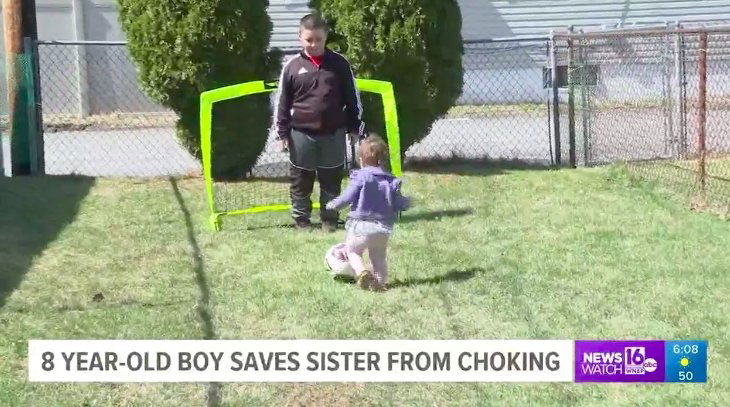 Jaxson Demsey, age 8, of Hazleton, jumped into action when he noticed his  20-month-old baby sister Lelia was choking on a chicken nugget last week while his dad was driving.