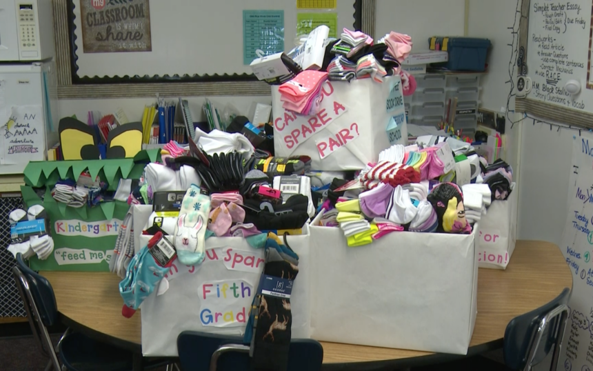 Socks donated at Tyhee Elementary