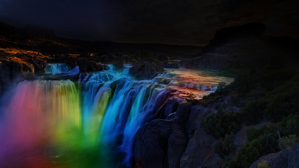As this rendering demonstrates, Southern Idaho Tourism, Idaho Central Credit Union, and the City of Twin Falls will illuminate Shoshone Falls after dark during May in a manner similar to the lighting at Niagara Falls.