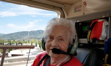 106-year-old Naomi Wilde rides in helicopter on Friday