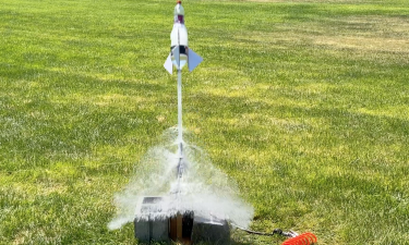 Water rocket being launched at ISU's water rocket workshop in Pocatello, ID