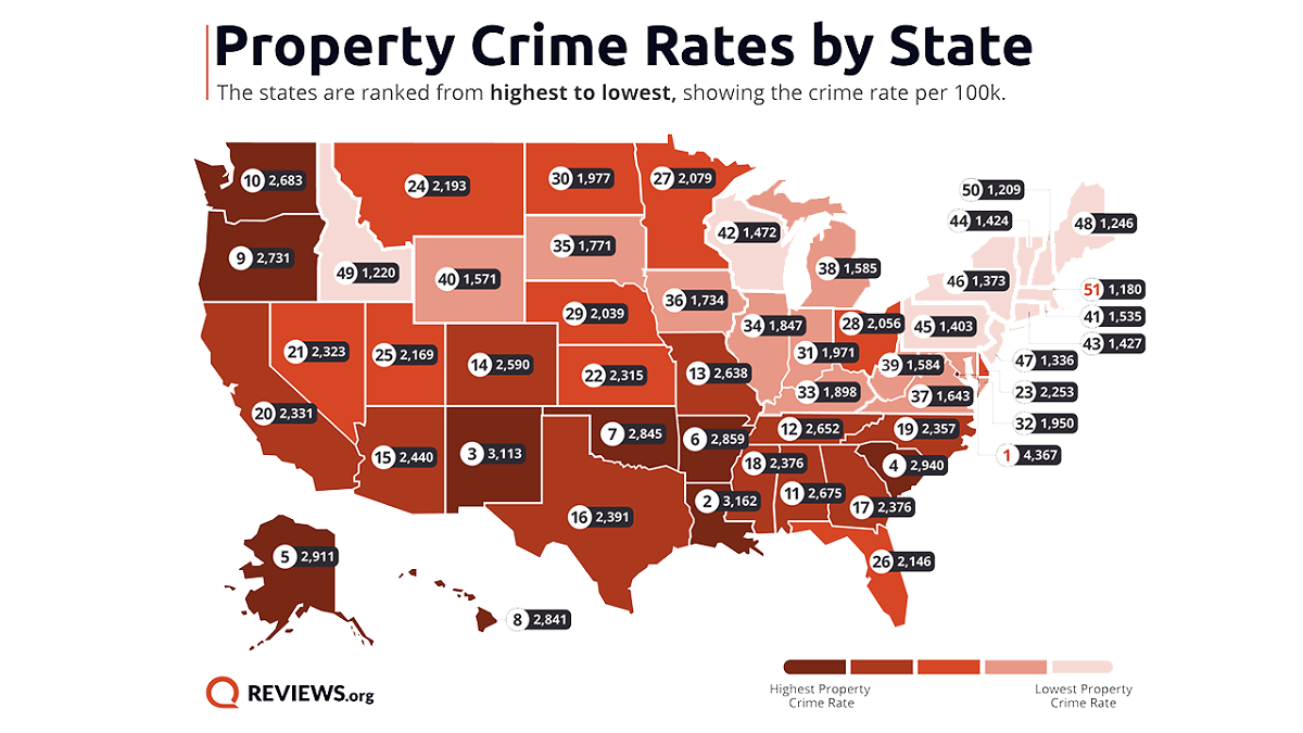 REV Property Crime Rate By State Map 3 