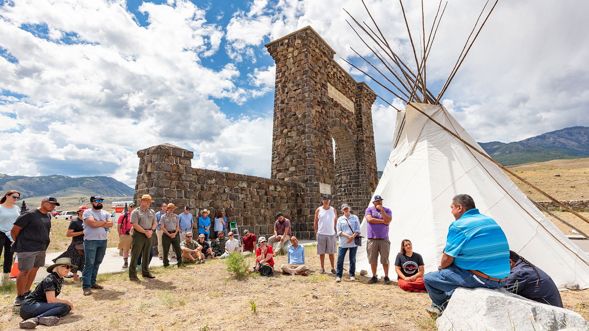 North Entrance teepee installation event: Story of Crow-style teepee
