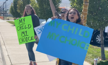 Protestors outside Pocatello-Chubbuck School District 25 office