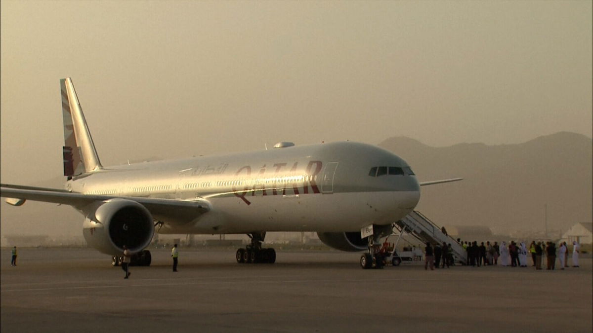 <i>AFP</i><br/>The US government is working to help about 100 US citizens and permanent residents leave Afghanistan. Passengers here board second Qatar Airways plane to arrive at Kabul airport on September 10.