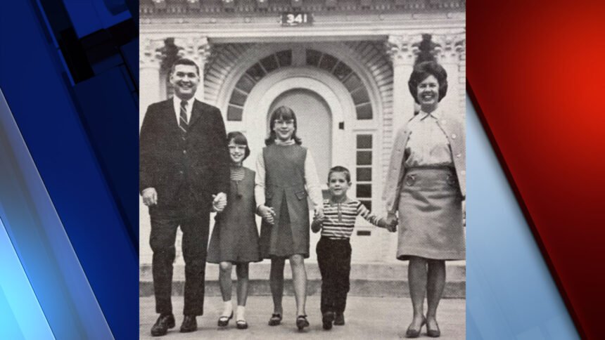 The Davis family standing in front of the President's House in 1966.