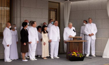 President M. Russell Ballard, Acting President of the Quorum of the Twelve Apostles, speaks at the cornerstone ceremony of the Pocatello Idaho Temple on Sunday, November 7, 2021.