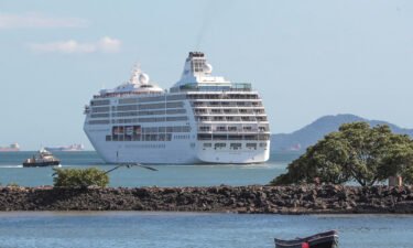 The "Seven Seas Mariner" cruise ship traveling from Florida passes through the Panama Canal after it was barred from docking by local authorities in Cartagena