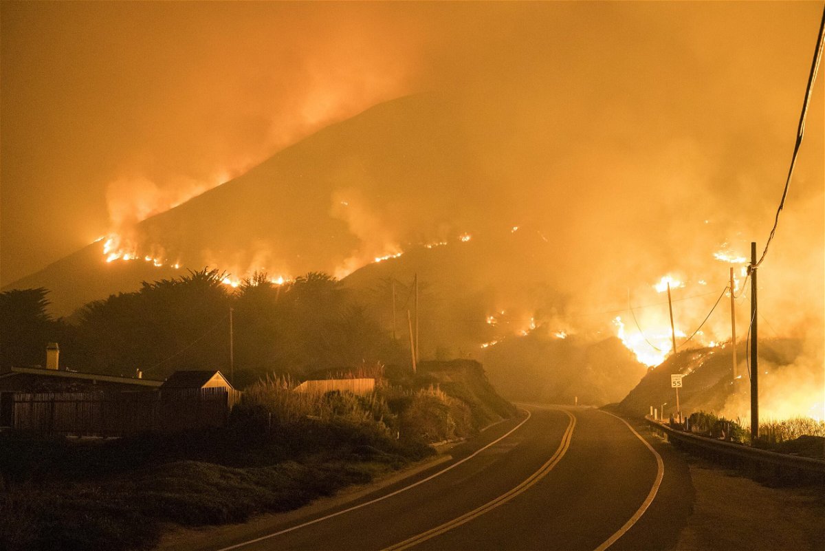 <i>Nic Coury/AP</i><br/>The Colorado Fire burns along Highway 1 near Big Sur