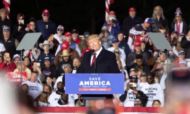 Former President Donald Trump speaks during a "Save America" rally in Conroe