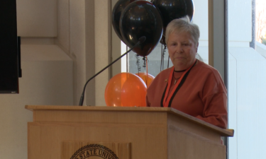 Dr. Kristin Fenwick gives remarks during Hall of Fame ceremony