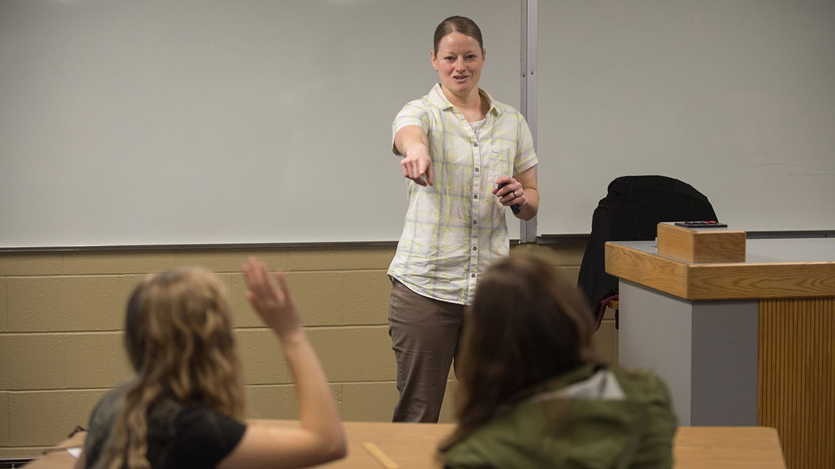 File photo of an Idaho State University student teacher in front of a classroom.