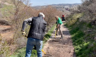 Volunteers work on Lower City Creek Trailhead on Saturday