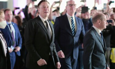 Tesla CEO Elon Musk attend the official opening of the new Tesla electric car manufacturing plant on March 22
