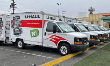 U-Haul rental moving trucks are seen on December 24