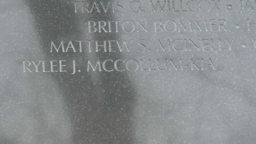 Etching of Lance Corporal Rylee J. McCollum in the memorial