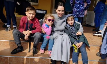 Angelina Jolie poses for photo with children in Lviv