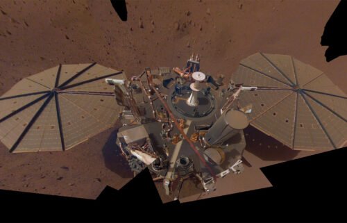 A selfie captured by InSight shows a buildup of dust on its solar panels. The NASA InSight lander