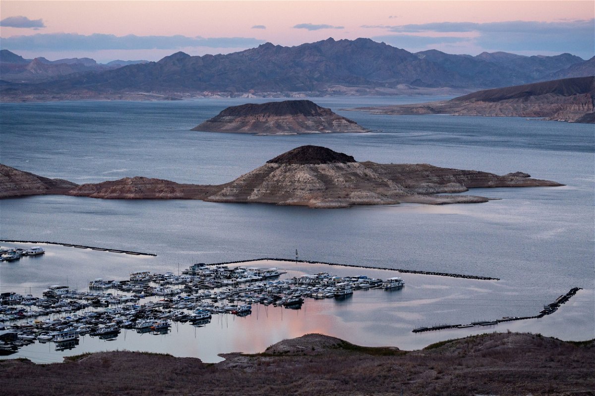 <i>Mark Henle/The Republic/USA Today Network</i><br/>The Las Vegas Boat Harbor & Lake Mead Marina in February. The plunging water level in Lake Mead -- the country's largest reservoir