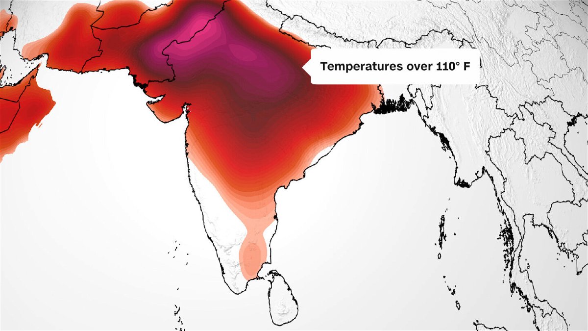 <i>CNN Weather</i><br/>A forecast map shows most of India will endure high temperatures Friday: over 32 degrees C/90 degrees F (in orange hues); over 38 degrees C/100 degrees F (in reds); or over 43 degrees C/110 degrees F (in pinks).