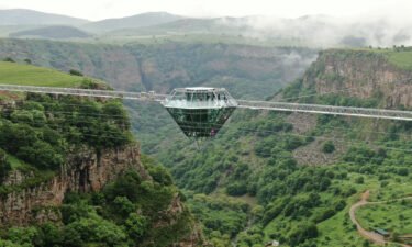 The glass bridge and bar have opened over the Dashbashi Canyon outside the town of Tsalka