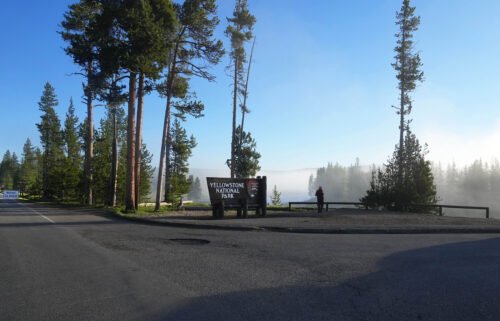 The South entrance to Yellowstone National Park is pictured on June 22