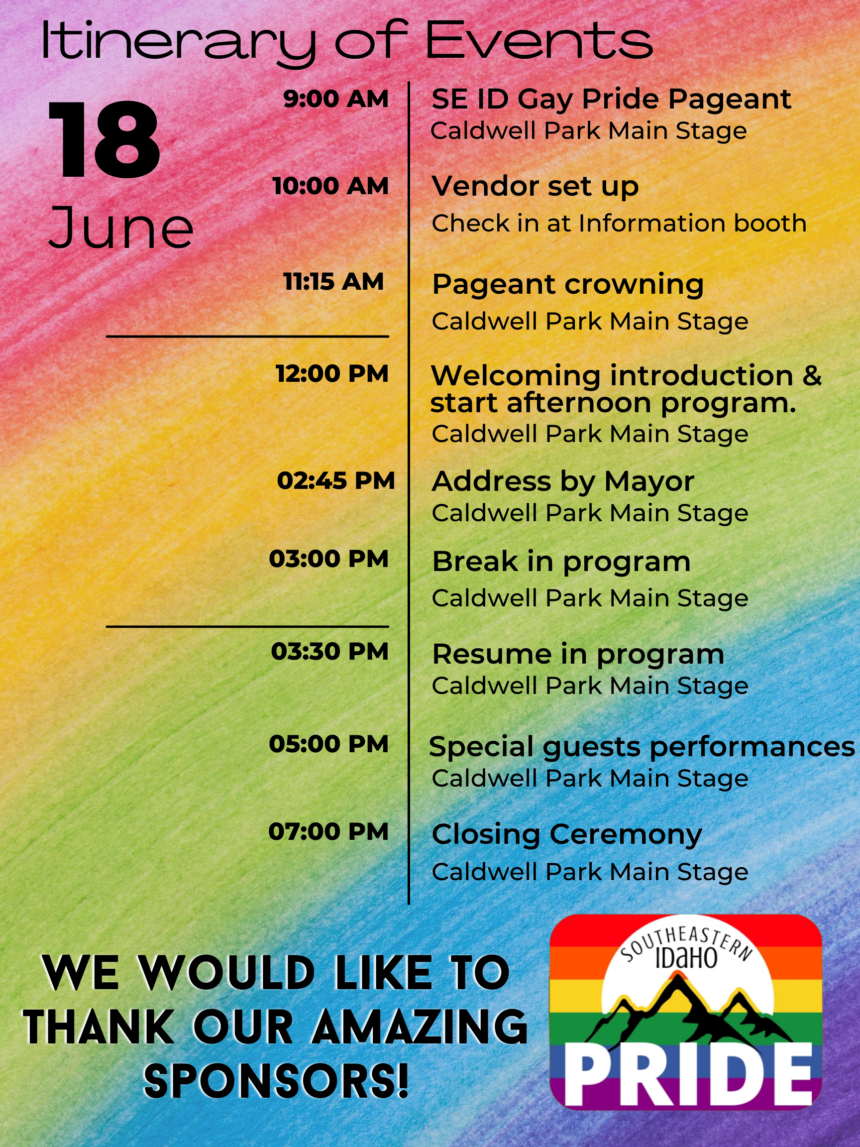 Schedule for Southeastern-Idaho Pride celebration