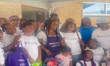 Grammy award-winning singer and TV personality Kandi Burruss and her foundation Kandi Cares provided supplies to 500 children at the back-to-school giveaway at the Jefferson Park Recreation Center in East Point on Saturday.