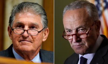 Joe Manchin and Chuck Schumer are pictured in a split image.