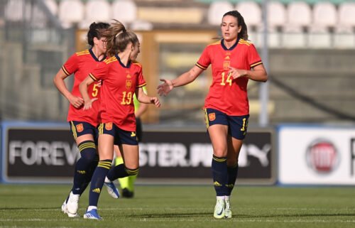 Alexia Putellas celebrates after scoring the equalizer against Italy.