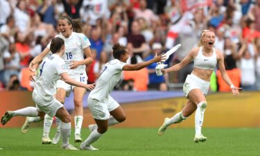 Chloe Kelly celebrates after scoring the match-winning goal during the UEFA Women's Euro 2022 Final.