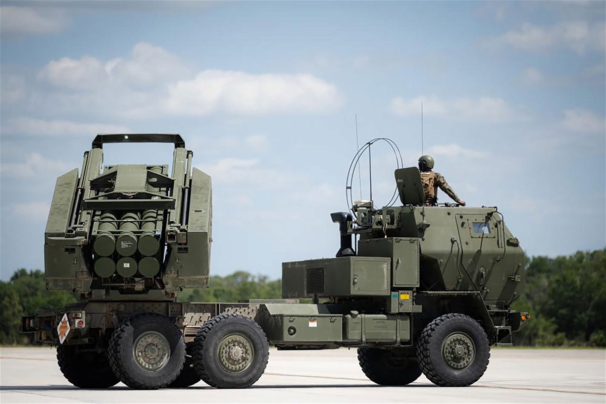 <i>Senior Airman Joseph P. LeVeille/U.S. Air Force</i><br/>A High Mobility Artillery Rocket System during a live-fire training mission in Florida on May 10.