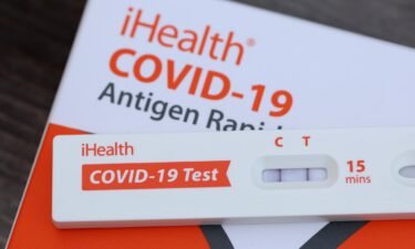 A positive Covid-19 at home test is displayed on May 2 in San Anselmo