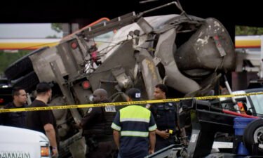 A toddler was killed after a cement truck tumbled over an overpass in Houston and landed on top of the car in which he was traveling