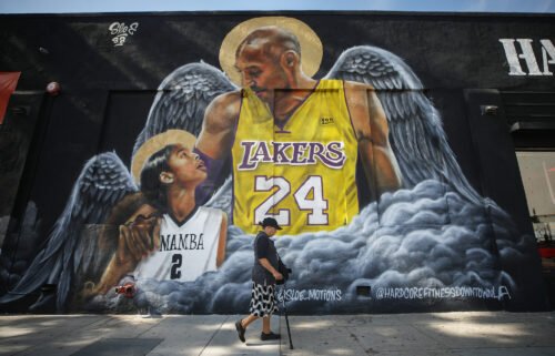 A mural depicting deceased NBA star Kobe Bryant and his daughter Gianna