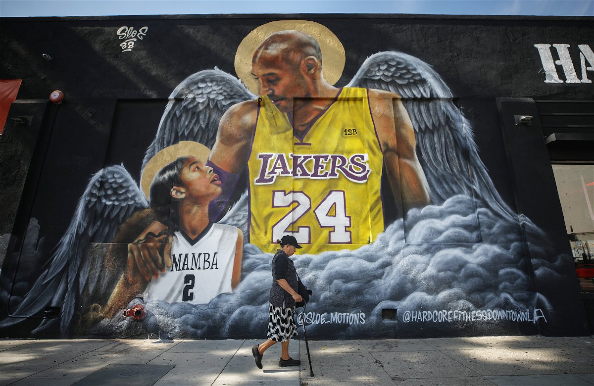 <i>Mario Tama/Getty Images</i><br/>A mural depicting deceased NBA star Kobe Bryant and his daughter Gianna