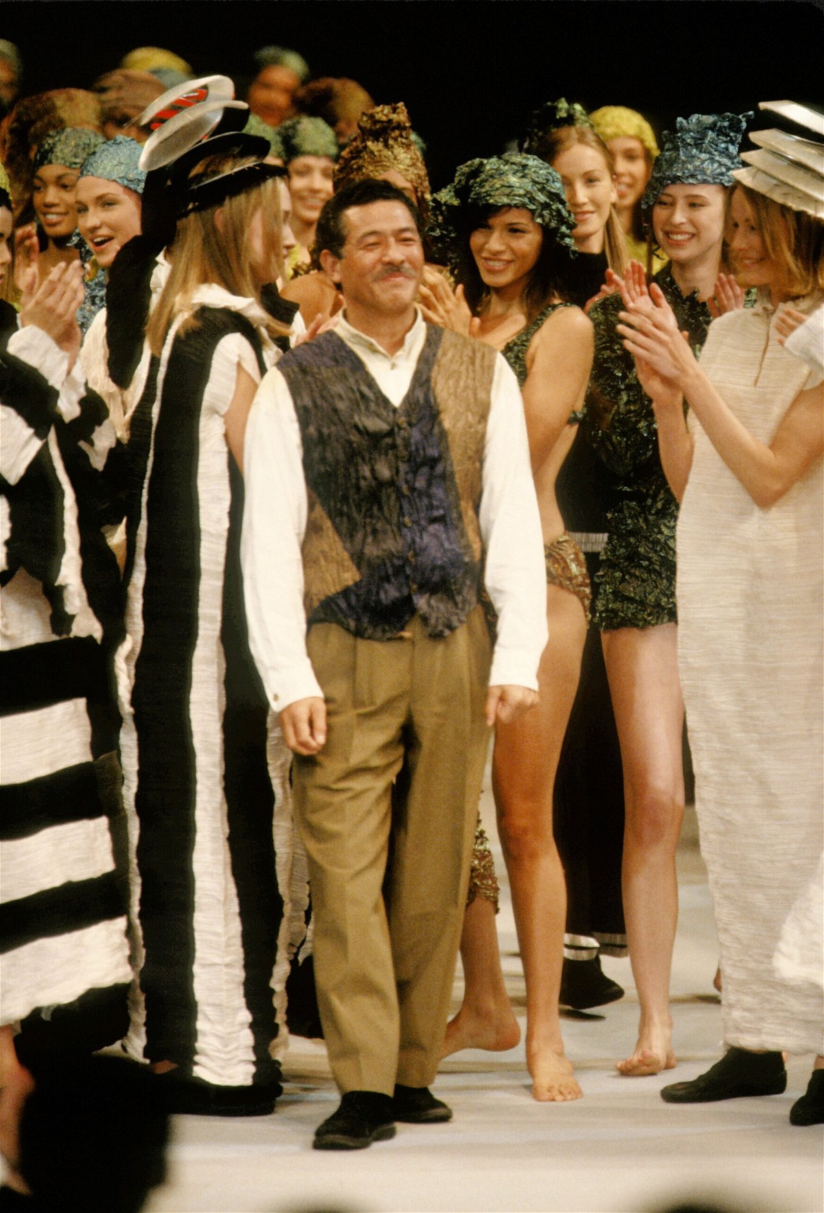<i>PL Gould/Images/Getty Images</i><br/>Issey Miyake is pictured during Paris Fashion Week in the early 1990s.