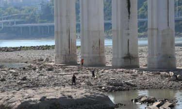 A dried up part of the Yangtze River bed is pictured here on August 17 in Chongqing