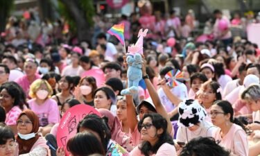 Supporters attend the annual "Pink Dot" event in a public show of support for the LGBTQ community at Hong Lim Park in Singapore on June 18.