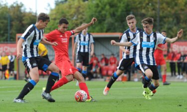 Alexander-Arnold has a shot on goal during the Liverpool vs. Newcastle United U18 Premier League game in September 2015.