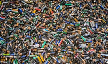 Batteries sit in a bin before sorting at the Raw Materials Co. recycling facility in Port Colborne