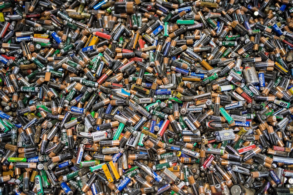 <i>James MacDonald/Bloomberg/Getty Images</i><br/>Batteries sit in a bin before sorting at the Raw Materials Co. recycling facility in Port Colborne