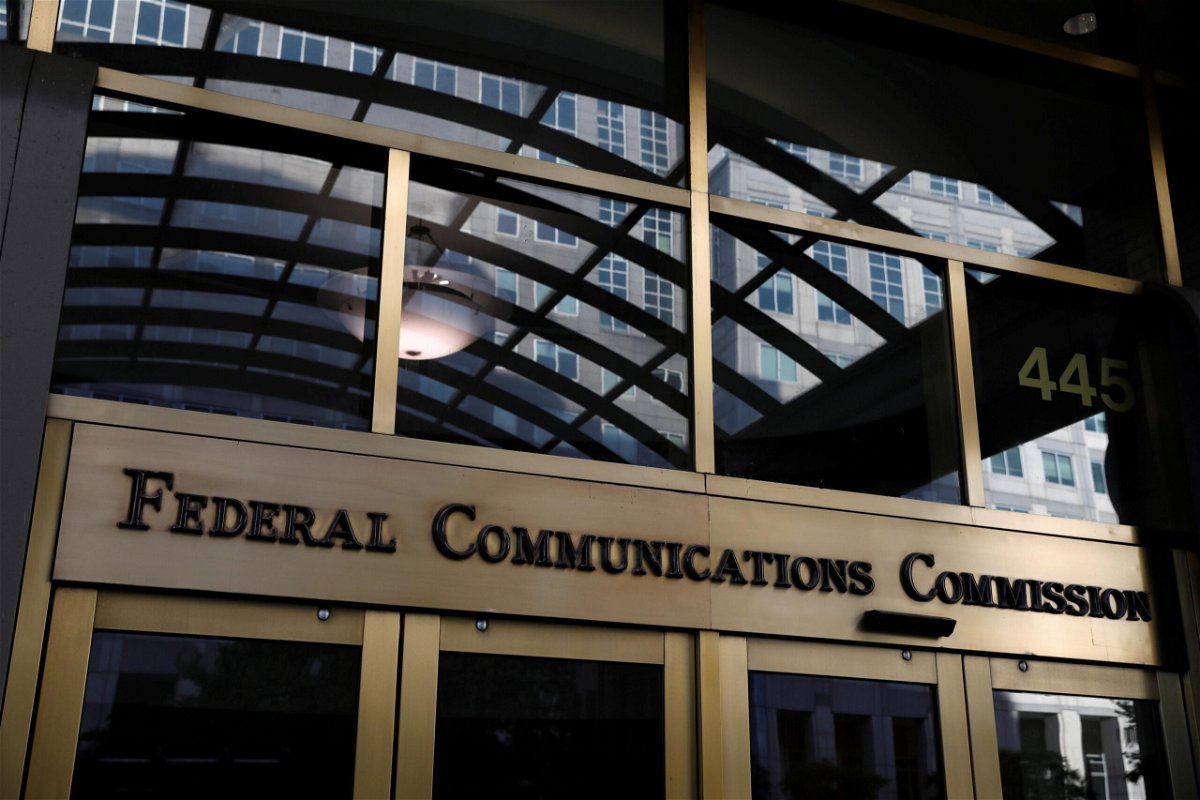 <i>Andrew Kelly/Reuters/File</i><br/>Signage is seen at the headquarters of the Federal Communications Commission in Washington